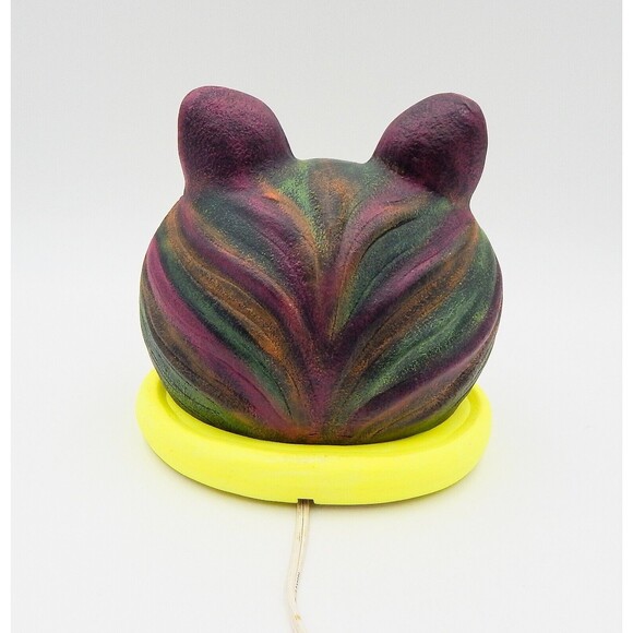 Hand Painted Ceramic Mold Grinning Cat Head Bowtie Lamp 2 PC Table Light - Picture 5 of 11